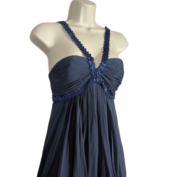 BCBGMAXAZRIA Y2K Baby Doll Tulle Silk Halter Dress Party Date Blue Strappy - S - Picture 1 of 10